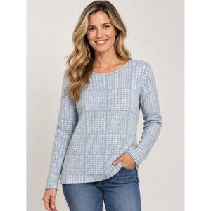 OST Blue White Cotton Cashmere Patterned Sweater Small Preppy Coastal Minimalist